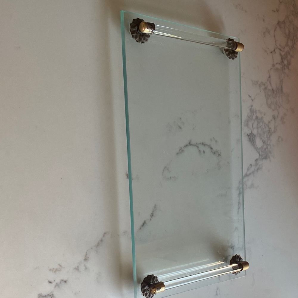 Glass Vanity Tray with Brass Accents - Clear